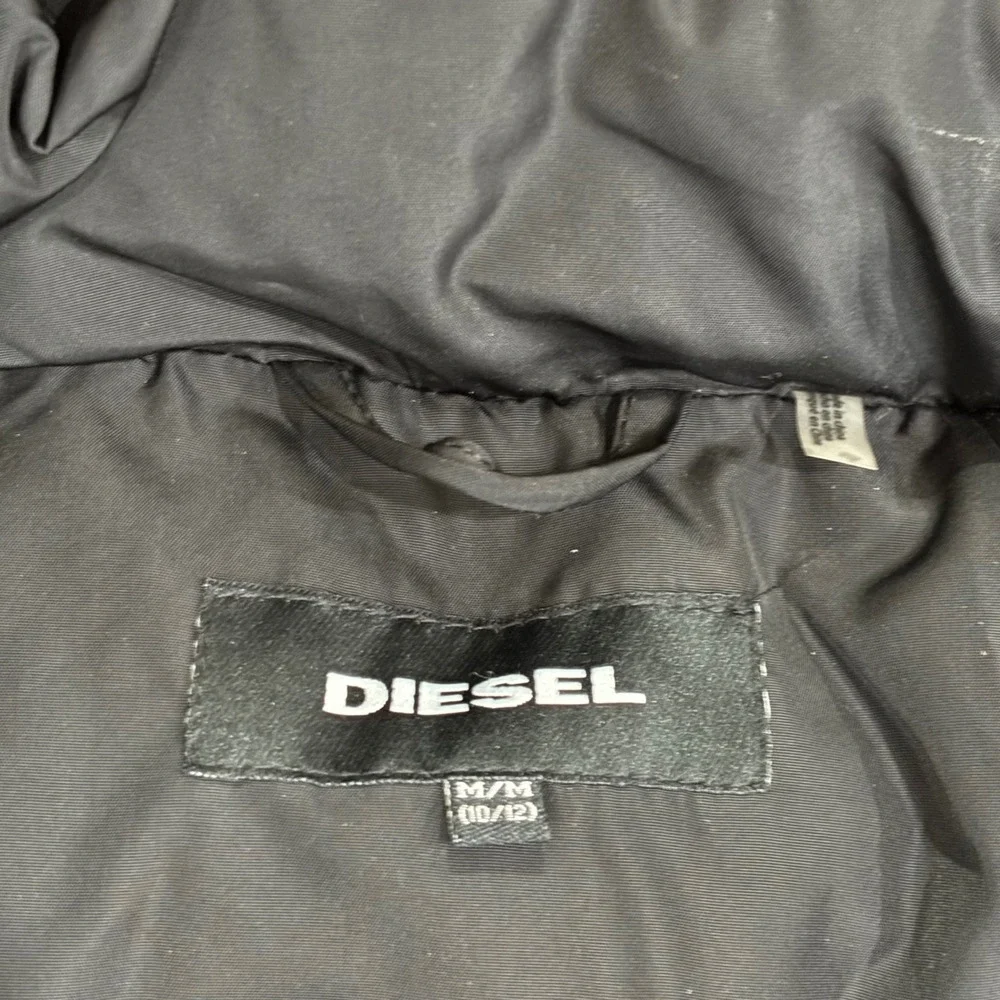 Diesel Kids Black Puffer Parka Jacket Faux Fur Hood Sherpa Lined Size M 10/12